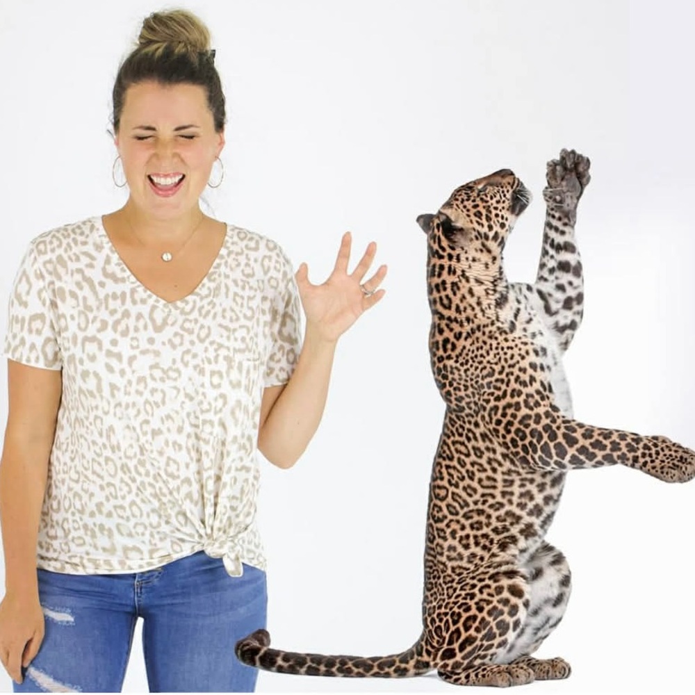 NWT Grace & Lace Perfect Pocket Tee Ivory Leopard
